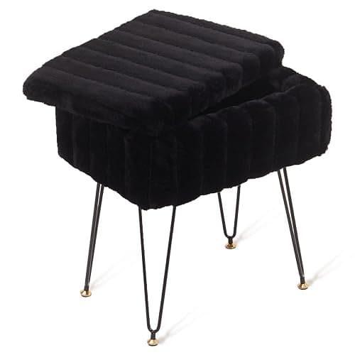 Wimarsbon Storage Ottoman, Vanity Stools with Metal Legs, 16.5" x 11.8" x 18" Modern Faux Mink Fur Footstool, Makeup Chair with Anti-Slip Feet, Accent Table,Footrest,Storage Bench for Bedroom thumbnail 9