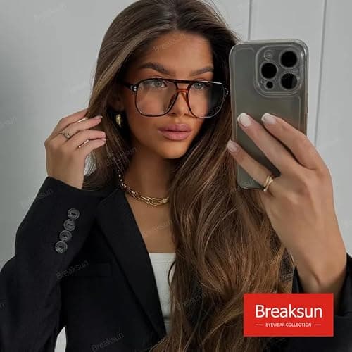 Breaksun Retro Oversized Square Glasses for Women Men Big Square Aviator Blue Light Eyeglasses thumbnail 4