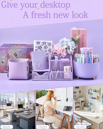 Vamrak Purple Desk Accessories and Organizers with Desk Organizer and 360°Rotating Pen Holder stapler Pen and a Lot of Office Purple Office Supplies Beautifully Presented in a Gift Box thumbnail 7