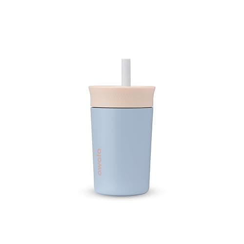 Owala Kids Insulation Stainless Steel Tumbler with Spill Resistant Flexible Straw, Easy to Clean, Kids Water Bottle, Great for Travel, Dishwasher Safe, 12 Oz, Tan and Blue (Seas the Day) - Tan and Blue - Drinking Cup
