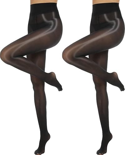 MANZI Shiny Pantyhose for Women 2 Pairs Shimmer Sheer Tights Ultra Silky - Image 1