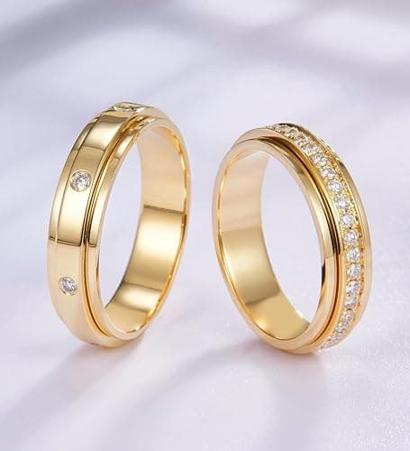 Kainier 14K Gold Plated Anxiety Rings Cubic Zirconia Stones Spinner Fidget Band Rings for Women Men Relieving Anxiety Lucky Rings Comfort Fit Size 5 to 10 thumbnail 5