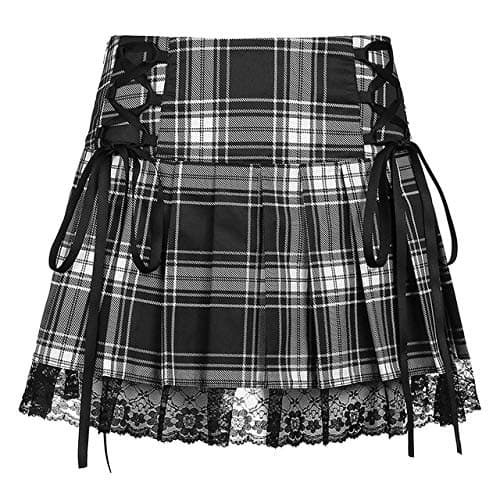 Women Lace Patchwork Mini Pleated Skirts High Waist Lace Up Ruffle Short Skirts Harajuku Goth Skirt thumbnail 3