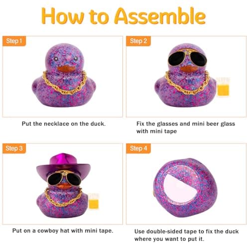 wonuu Car Decorations Beer Rubber Ducks, Dashboard Rubber Ducky for Car Ornament Cute Duck with Laser Cowboy Hat, Glasses, Necklace, Golden Beer-Green thumbnail 6
