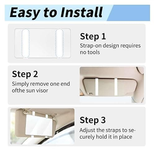 Car Sun Visor Mirror, Cosmetic Makeup Mirrors with Straps, No Light HD Car Interior Cosmetic Mirror, Universal Sun Visor Mirrors for Trucks, Cars, SUVs (White) thumbnail 4