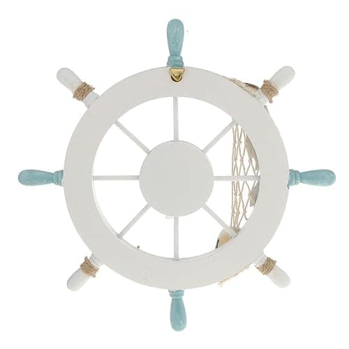 Rienar Nautical Beach Wooden Boat Ship Steering Wheel Fishing Net Shell Fish Home Wall Décor(11" Diameter) thumbnail 4