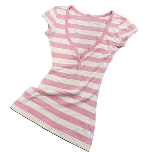 ORANDESIGNE Tshirt Damen Emo Y2K Clothes Sommer Gestreiftes Kurzarm Tee Top | Grunge Clothes, Vintage Tops, Alternative Clothes, Cute Tops, Stripe Oberteile, Basic Bluse, Streetwear - Image 1