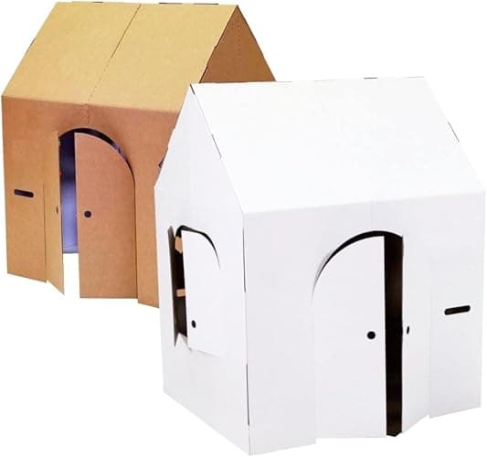 Easy Playhouse Cardboard Blank Crafty Cottage - Kids Fort to Color & Draw | DIY indoor playhouse and art canvas for kids; 32x26.5x40.5 in house with mail slots, fold out doors, and windows; USA made thumbnail 6