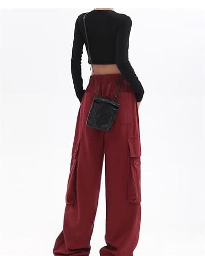 Ownwfeat Women's Cargo Pants Low Waist Trousers Straight Pants thumbnail 5
