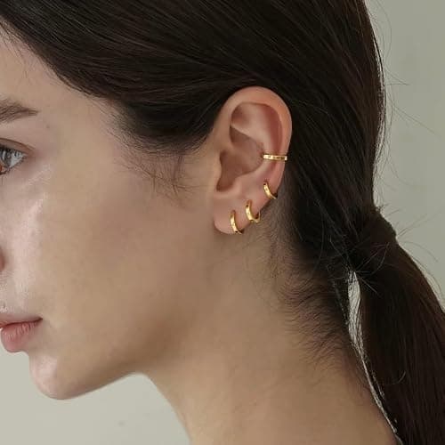 Small Gold Huggie Hoop Earrings Set for Women Men Hypoallergenic 14K Plated Stack Cartilage Earrings, Multiple Piercing Lightweight Mini Thin Cute Dainty Trendy Jewelry Set Christmas Gifts for Women thumbnail 5