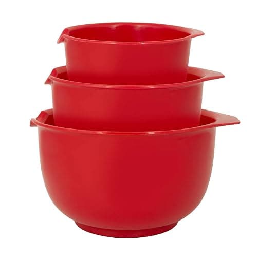 Glad Mixing Bowls with Pour Spout, Set of 3 | Nesting Design Saves Space | Non-Slip, BPA Free, Dishwasher Safe Plastic | Kitchen Cooking and Baking Supplies, Red - Image 1