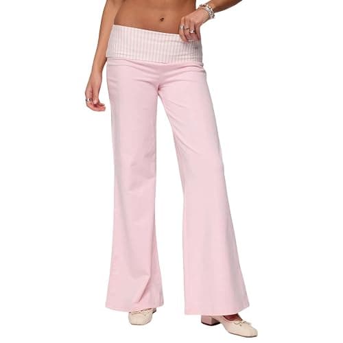 Yoawdats Fold Over Yoga Pants for Women Wide Leg Sweatpants Low Rise Flare Lounge Pant Bell Bottoms Y2K Foldover Pants - Image 1