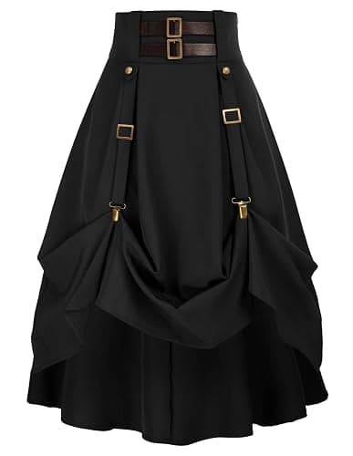 Scarlet Darkness Pirate Skirt for Women Goth Steampunk Skirt High Waist Midi A-Line Skirts with Pockets S-2XL - Image 1
