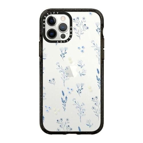 CASETiFY Impact Case for iPhone 12/ iPhone 12 Pro - Small Blue Flowers - Clear Black thumbnail 2