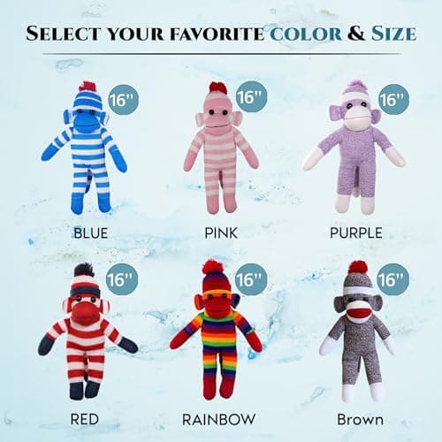 Plushland Adorable Sock Monkey, The Original Traditional Hand Knitted Stuffed Animal Toy Gift-for Kids, Babies, Teens, Girls and Boys Baby Doll Present Puppet (16'' Purple) thumbnail 6