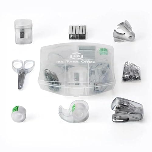LD Products Clear Mini Office Supply Kit Portable Case with Scissors, Paper Clips, Tape Dispenser, Pencil Sharpener, Stapler & Staple Remover - Image 1