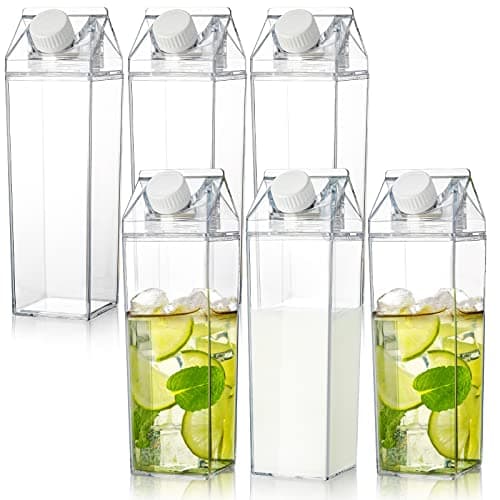 yarlung 6 Pack Milk Carton Water Bottle, 17 Oz Clear Plastic Milk Box Portable Square Juice Bottle for Outdoor Sports Travel Camping - Image 1