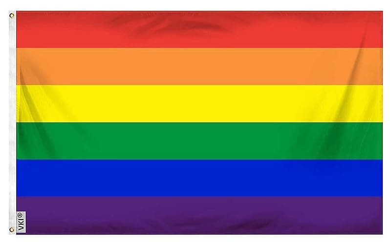 VKI® Flagge Regenbogen, 90x150cm Rainbow Flag, LGBT Gay Fahne, mit 2 Messing-Ösen, Zweifache Naht - Image 1