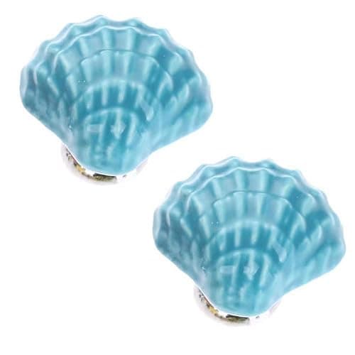 Joyindecor Ceramic Seashell Nautical Drawer Pulls Handles for Kitchen Cabinet Dresser Cupboard Wardrobe, Beach/Ocean Theme Knobs Coastal Dreseer Knobs, Pack of 6 (Blue) thumbnail 4