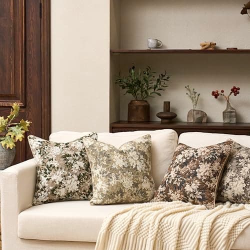 Yangest Neutral Floral Pillow Cover 20 x 20 Inches, Vintage Chenille Square Throw Pillow Cover Soft Decorative Farmhouse Accent Couch Pillow Cover for Living Room Bedroom, Coffee Brown thumbnail 6