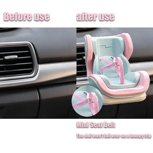 Mini Car Seat for Lubububu & 17cm Plush Dolls, Cute Air Vent Clip Car Ornament & Desktop Display Stand, Kawaii Miniature Doll Furniture Accessories for Vehicle Dashboard (Pink and Blue) thumbnail 3