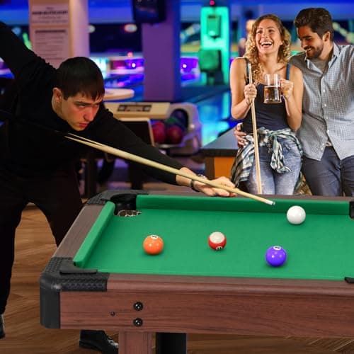 GYMAX Pool Table, 48 Inch Wooden Billiard Tables with 16 Balls, 2 Cue Sticks, 2 Chalks and Brush, Snooker Table Mini Pool Table for Kids, Family, Party (Green) thumbnail 9