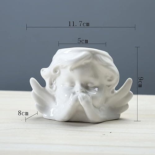 Vaguelly Cute Succulent Planter Angel Statue Head Face Planter Pot Ceramic Flower Pot Cactus Container with Drainage Hole Pens Holder for Indoor Outdoor Garden Random Style White thumbnail 3