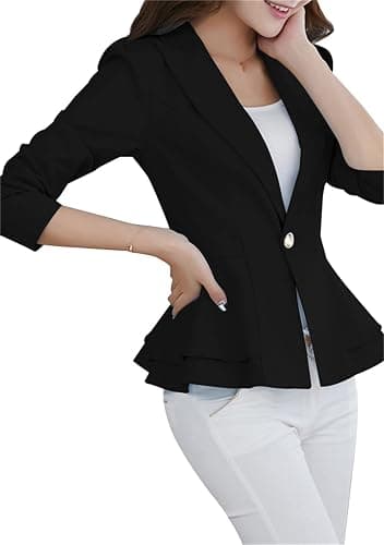 OMZIN Women's Work Office Blazer Lapel Collar Long Sleeve Cropped Blazer Business Jacket thumbnail 2