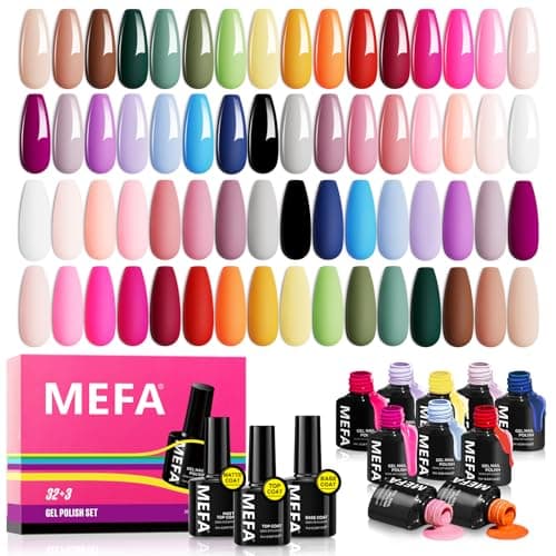 MEFA 35 Pcs Gel Nail Polish Set, 32 Colors All Seasons Collection Gel Nail Polish Blue Red Pink Nail Art Manicure DIY Salon Home Halloween Decoration Beginners Gifts for Women - Image 1