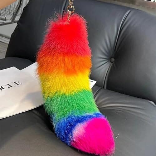 Luxe Fox Fur Tail Keychain - Furry Tail with Gold Clasp for Women, Therian Cosplay Fashion Accessories Pendant thumbnail 8