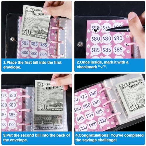 Legrape $1000 Savings Challenge Binder, 2 Pack Mini Money Saving Binder with Cash Envelopes, Reusable Money Organizer Binder Savings Challenge Book,ClearPink thumbnail 3