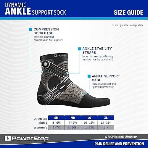 Powerstep Dynamic Ankle Stability Sock, Ankle Brace and Compression Sock, for Flexibility, Support and Injury Prevention thumbnail 2