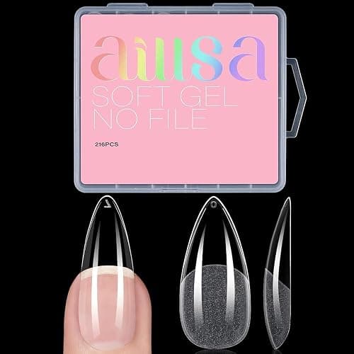 AILLSA Long Almond Nail Tips Full Cover Clear Gelly Nails Tips Half Matte Acrylic Tips Pre-Filed Fake Press on Nail Tips for Extension Home DIY Salon Manicure 216PCS 12 Sizes - Image 1