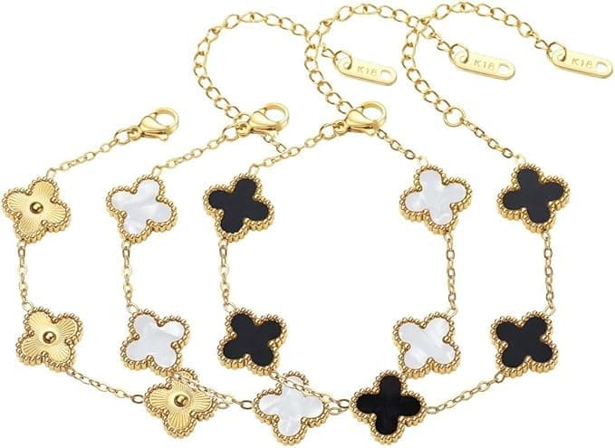 GEWK Cat Lucky Clover Bracelet for Women Men Girls Boys 18K Gold Plated Trendy Link Bracelets Adjustable Plated Jewelry Christmas Wedding Birthday Best Gifts - Image 1