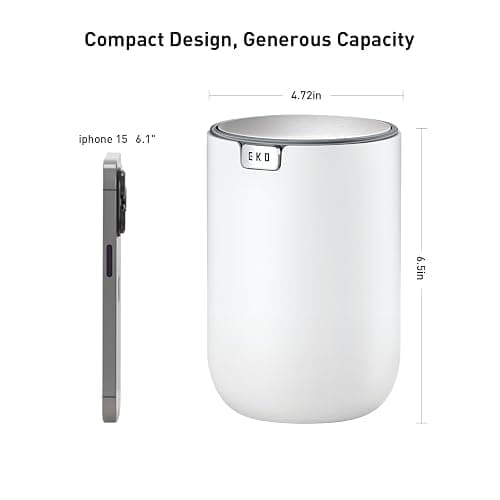 EKO Mini Desk Trash Can with Swing-Top Lid 0.4 Gallon Small Table Round Wastebasket for Office, Home, Car (White) thumbnail 6