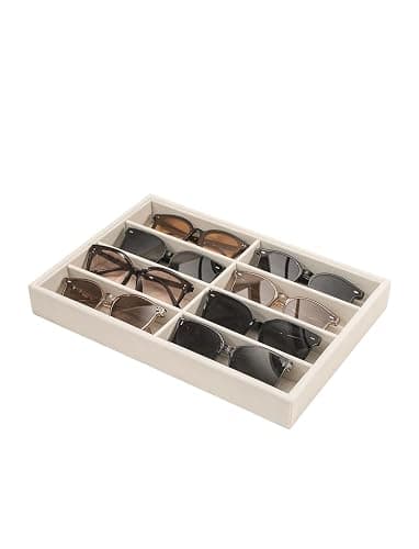 Coward Sunglass Organizer, Beige Velvet Glasses Trays - Eyeglasses Watches Jewelry Display - Men Women (8 Grids) - Image 1