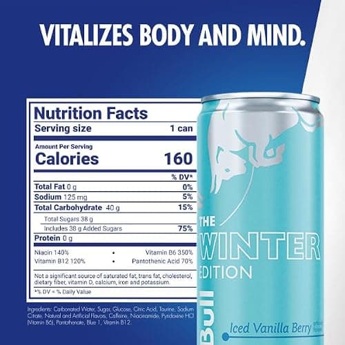 Red Bull Iced Vanilla Berry Energy Drink, with 114mg Caffeine plus Taurine & B Vitamins, 12 Fl Oz, Pack of 24 Cans thumbnail 3