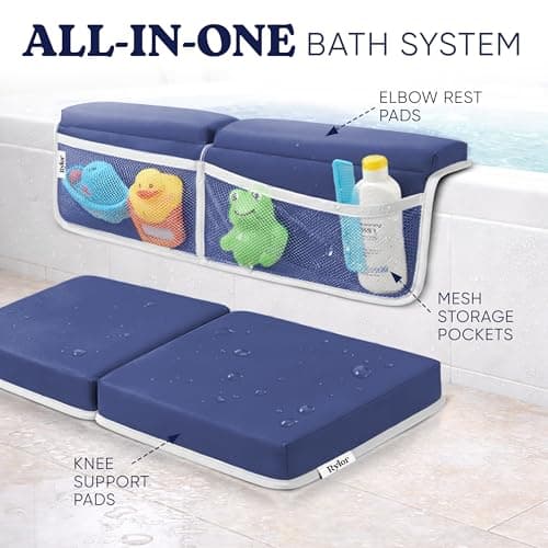 Rylor Premium Baby Bath Kneeler Mat & Elbow Rest Pad Set – Comfortable Bath Kneeler and Elbow Kneeling Rest Pad for Parents, Extra Long 26'', 2.4'' Thick, Non-Slip Support for Easy Bath Time (Blue) thumbnail 8