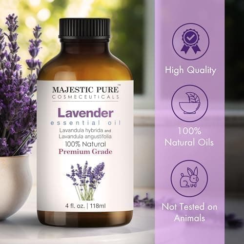 Majestic Pure Essential Oil with Glass Dropper - 100% Pure and Natural - Essential Oils for Diffuser, Aromatherapy, Soap and Candle Making, Lavender Essential Oil, Lavender Oil, 4 Fl Oz thumbnail 2
