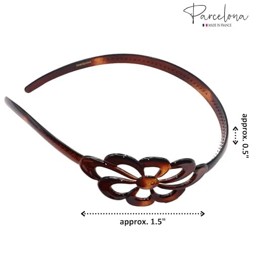 Parcelona French Wide Flower Tortoise Shell Brown Celluloid Acetate Hair Headband thumbnail 6
