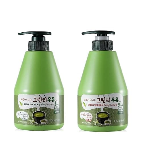 WELCOS Kwailnara Green Tea Milk Body Lotion & Body Wash Set β Soothing & Refreshing Korean Skincare Set with Green Tea Extract, 560g / 19.75oz Each - Image 1