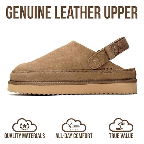 Project Cloud 100% Genuine Leather Clogs for Women - Memory Foam Womens Clogs & Mules with Adjustable Straps - Lightweight Platform Shoes Non-Slip Slides (Goldstar, KHAKSUEDE,8) thumbnail 3