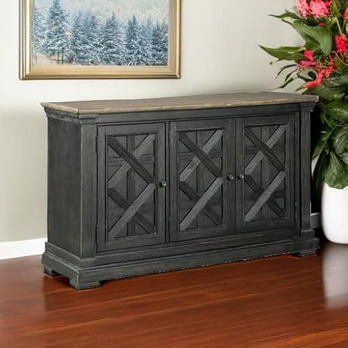Signature Design by Ashley Tyler Creek Vintage Casual Dining Room Buffet Cabinet or Server with 3 Doors and Lattice Design, Wood, 36" High, Black & Gray thumbnail 8