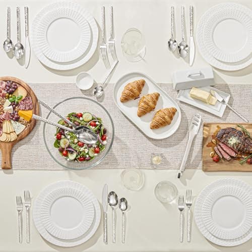 KINGSTONE 65 Piece Hammered Silverware Set with Serving Utensils, 18/10 Stainless Steel Flatware Set for 8, Cutlery Set for Home, Party, Wedding, Mirror Polished Dishwasher Safe thumbnail 4