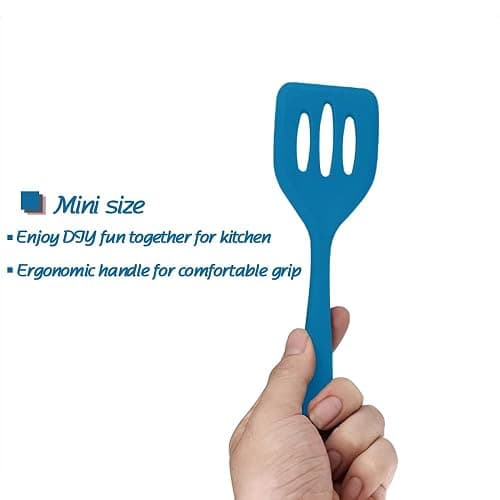 Collfa Mini Kitchen Utensil Set - Five-Piece Set, Tiny Silicone Kids Kitchen Tools - Whisk, Tongs, Spoon, Slotted Spatula - Blue thumbnail 7