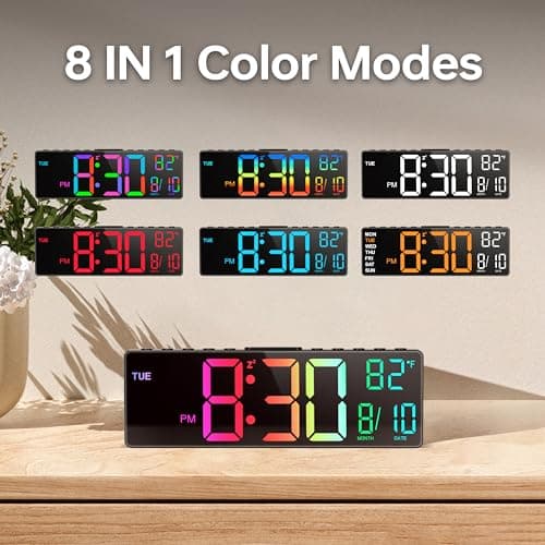 JALL 10.5'' Large Digital Alarm Clock with 8 RGB Colors, Date, Month, Temperature LED, Auto DST, Digital Clock Large Display for Classroom, Office, Bedroom, Back-to-School Gift for Students, Teachers thumbnail 3