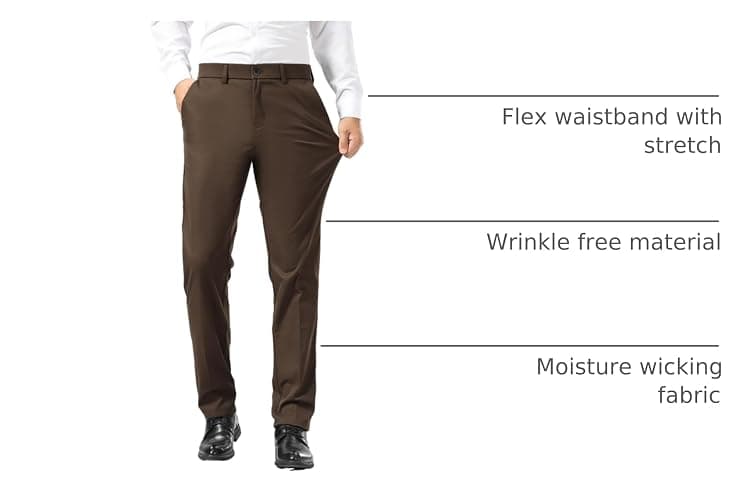 Plaid&Plain Men's Dress Pants Slim Fit Stretch Khaki Pants Wrinkle Free thumbnail 3