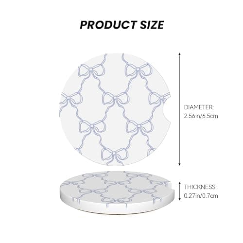 Blue Bow Car Cup Coaster 2 Pack Ceramic Absorbent Car Coasters 2.56 Inch Non-Slip Car Cup Holder Interior Car Accessories for Women Girls Cup Mats with Cork Base and Finger Notch thumbnail 2