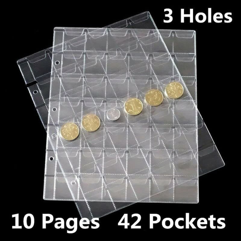 lehom Plastic Coin Pocket Pages 42 Grids Coin Collection Supplies 10 Sheets Coin Holder for Stamp Coin Medals Badge thumbnail 4