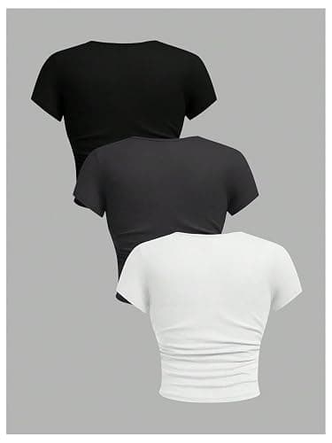 SOLY HUX Girl's Basic T-Shirts Set Crew Neck Short Sleeve Crop Top 3 Packs Summer Fitted Tees thumbnail 3